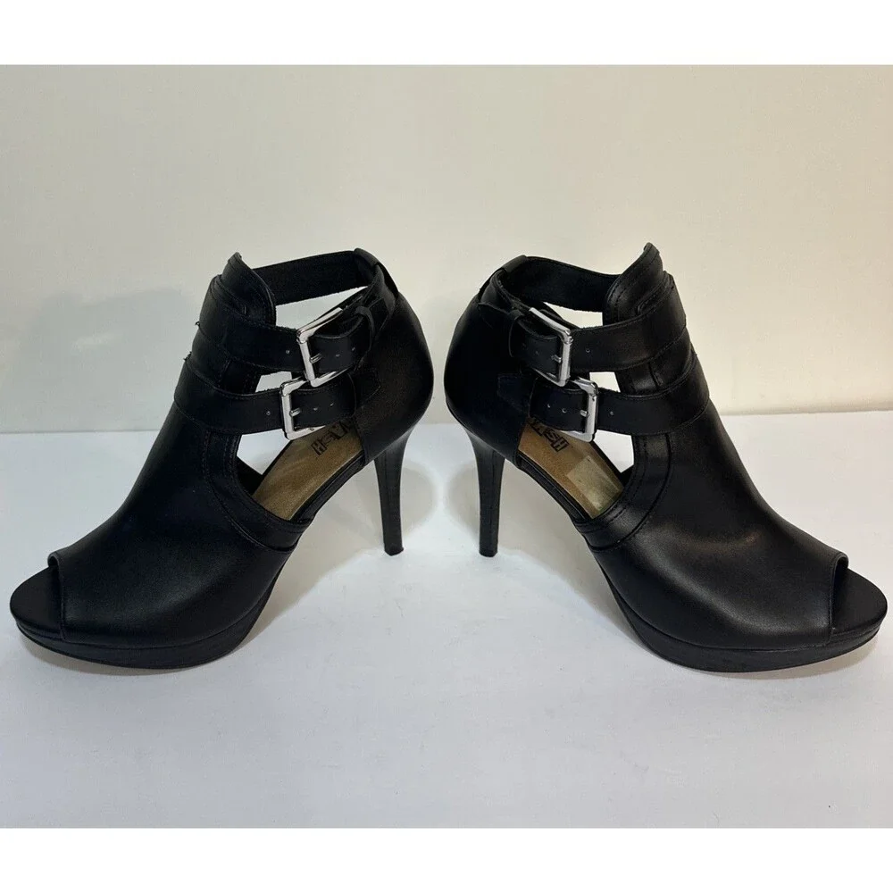 Brash Jayden Open Toe Bootie 4” Heels Black Faux Leather Size 9